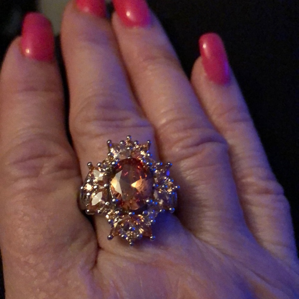 Wow Ring size 8 morganite2 ct center sterling sil